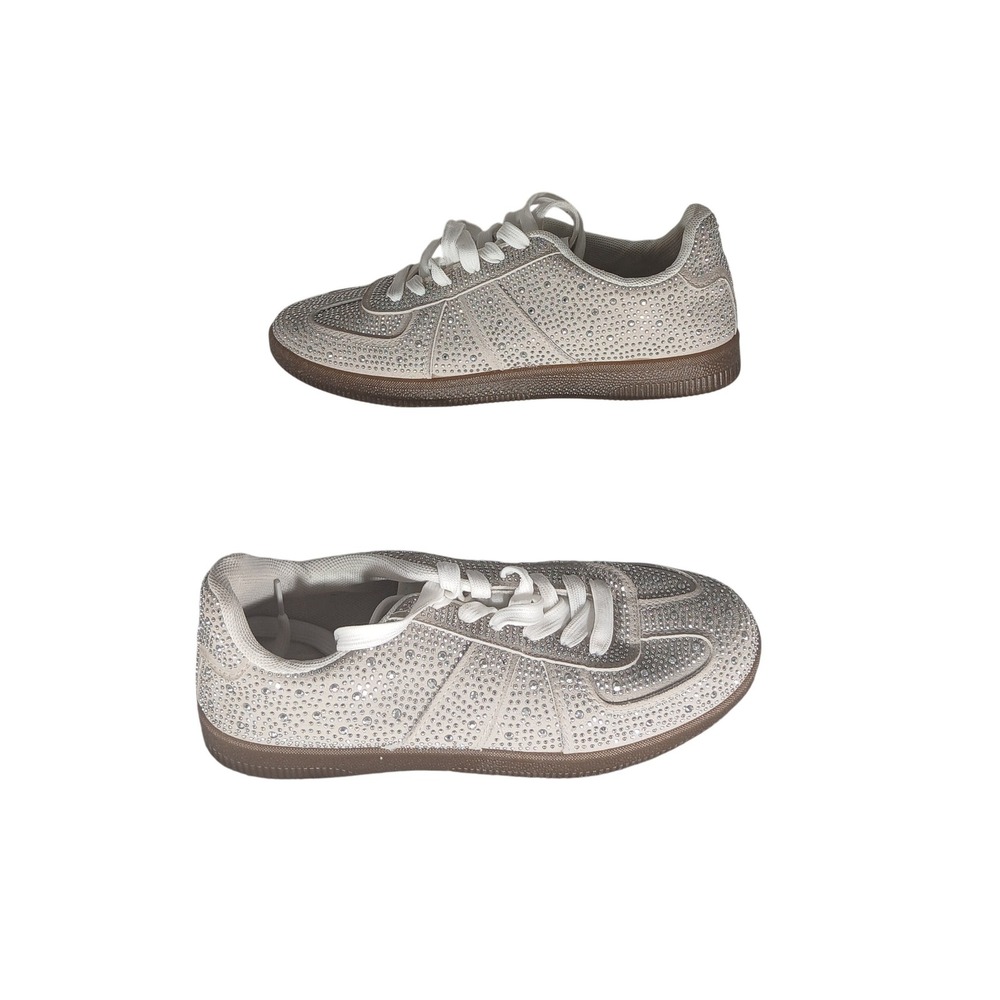 AZALEA WANG Rhinestone Embellished‎ Bryar Sliver Fashion Sneakers Women's Size 7